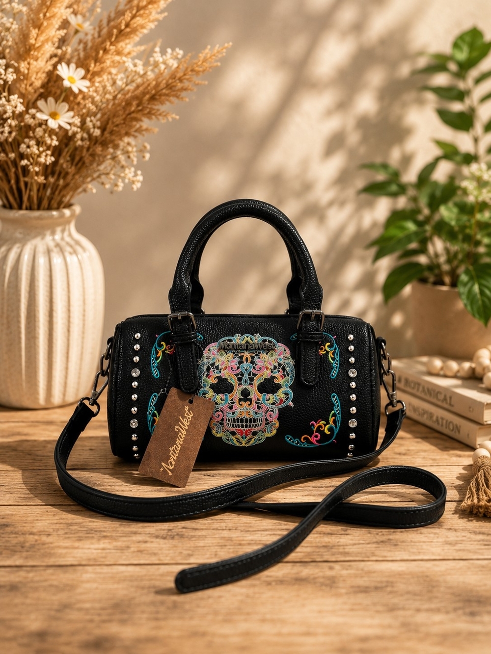Montana West Sugar Skull Embroidered Satchel Crossbody NWT